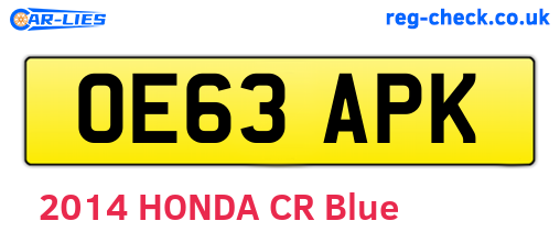 OE63APK are the vehicle registration plates.
