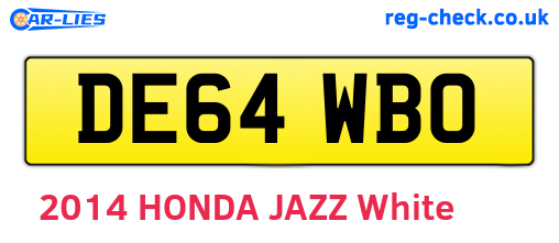 DE64WBO are the vehicle registration plates.