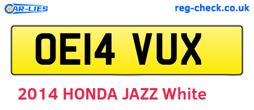 OE14VUX are the vehicle registration plates.