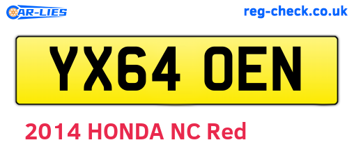YX64OEN are the vehicle registration plates.