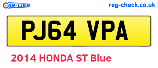 PJ64VPA are the vehicle registration plates.