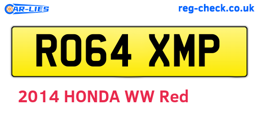 RO64XMP are the vehicle registration plates.