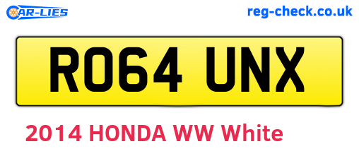RO64UNX are the vehicle registration plates.