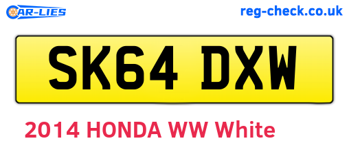 SK64DXW are the vehicle registration plates.