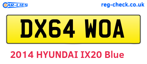 DX64WOA are the vehicle registration plates.