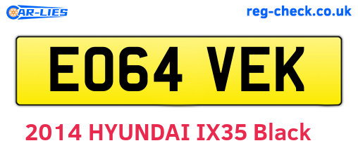 EO64VEK are the vehicle registration plates.