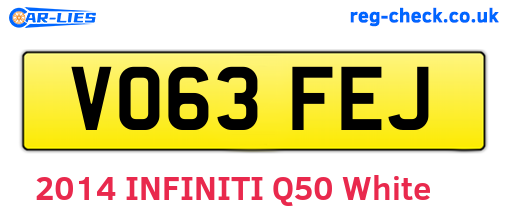 VO63FEJ are the vehicle registration plates.