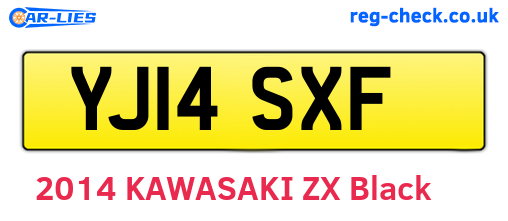 YJ14SXF are the vehicle registration plates.