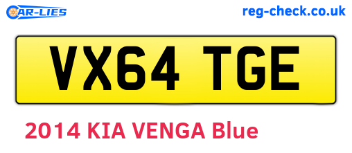 VX64TGE are the vehicle registration plates.