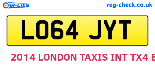 LO64JYT are the vehicle registration plates.