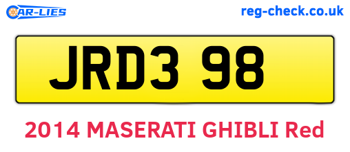 JRD398 are the vehicle registration plates.