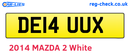 DE14UUX are the vehicle registration plates.