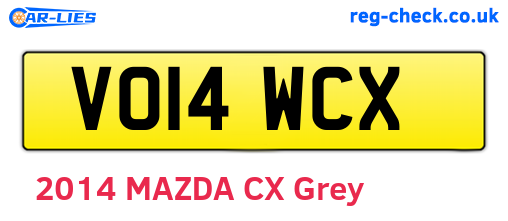 VO14WCX are the vehicle registration plates.
