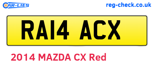 RA14ACX are the vehicle registration plates.