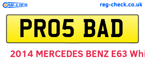 PR05BAD are the vehicle registration plates.