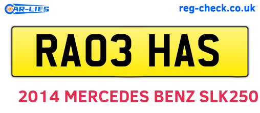 RA03HAS are the vehicle registration plates.