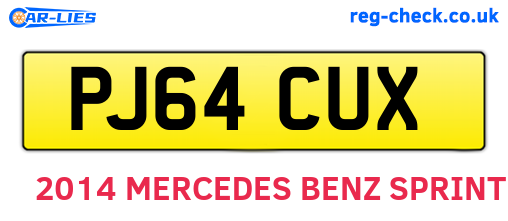 PJ64CUX are the vehicle registration plates.