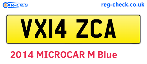 VX14ZCA are the vehicle registration plates.