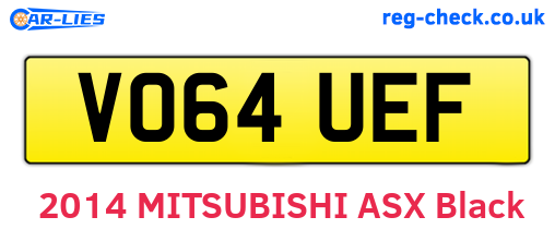 VO64UEF are the vehicle registration plates.