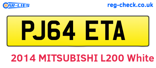 PJ64ETA are the vehicle registration plates.