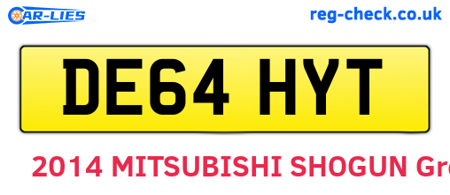 DE64HYT are the vehicle registration plates.