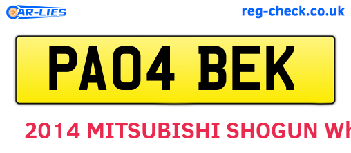 PA04BEK are the vehicle registration plates.