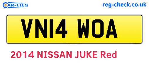 VN14WOA are the vehicle registration plates.