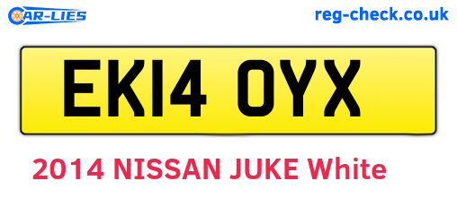 EK14OYX are the vehicle registration plates.