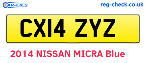 CX14ZYZ are the vehicle registration plates.