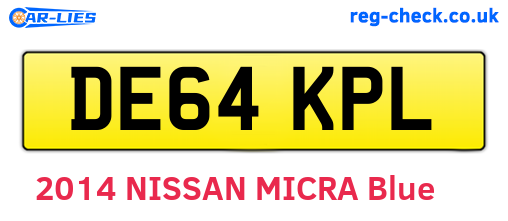DE64KPL are the vehicle registration plates.