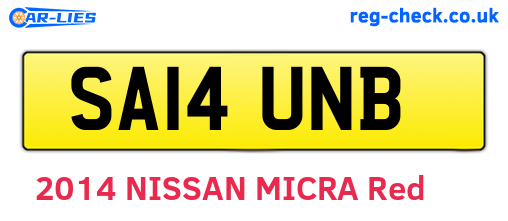 SA14UNB are the vehicle registration plates.