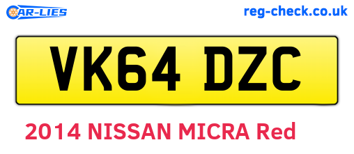 VK64DZC are the vehicle registration plates.