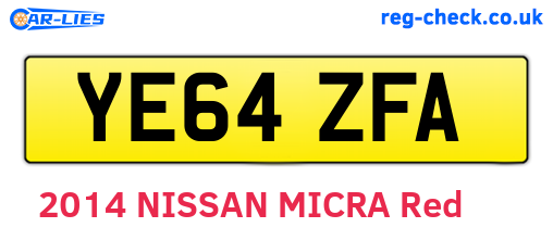 YE64ZFA are the vehicle registration plates.