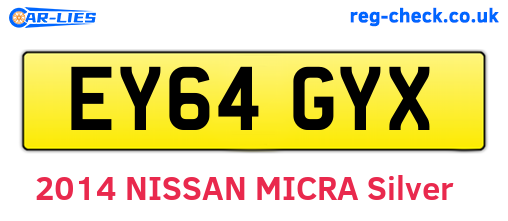EY64GYX are the vehicle registration plates.