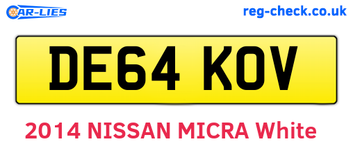 DE64KOV are the vehicle registration plates.
