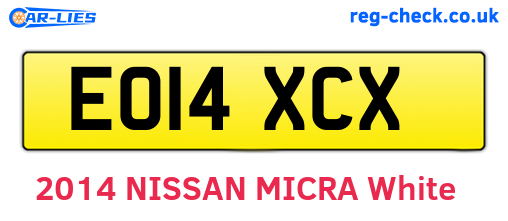 EO14XCX are the vehicle registration plates.