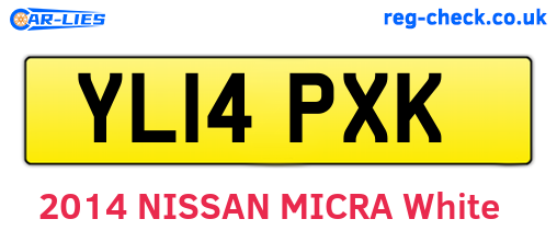 YL14PXK are the vehicle registration plates.