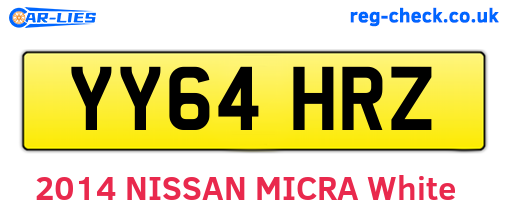 YY64HRZ are the vehicle registration plates.