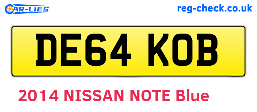 DE64KOB are the vehicle registration plates.