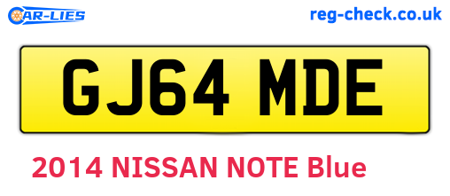 GJ64MDE are the vehicle registration plates.