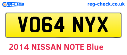 VO64NYX are the vehicle registration plates.