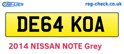 DE64KOA are the vehicle registration plates.