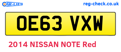 OE63VXW are the vehicle registration plates.