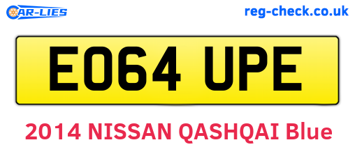 EO64UPE are the vehicle registration plates.