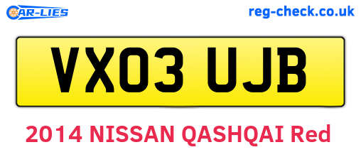 VX03UJB are the vehicle registration plates.