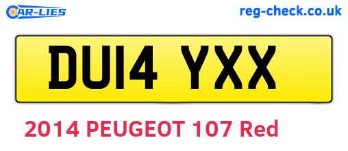 DU14YXX are the vehicle registration plates.
