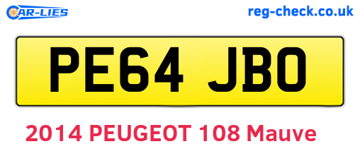 PE64JBO are the vehicle registration plates.