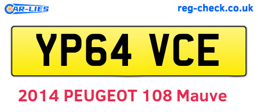 YP64VCE are the vehicle registration plates.