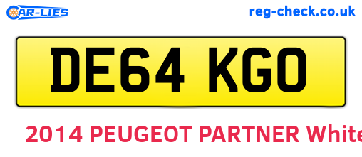 DE64KGO are the vehicle registration plates.