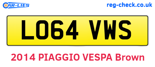 LO64VWS are the vehicle registration plates.